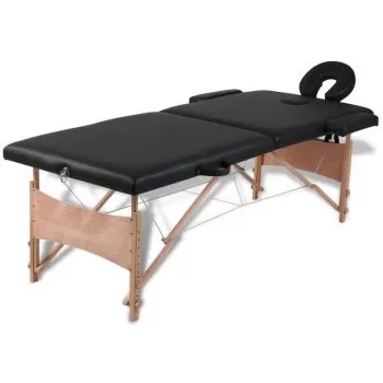 Masa de masaj pliabila 2 parti cadru din lemn Negru, negru, 186 x 68 x 82 cm