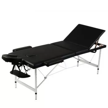 Masa de masaj pliabila 3 parti cadru din aluminiu Negru, negru, 186 x 68 x 81 cm