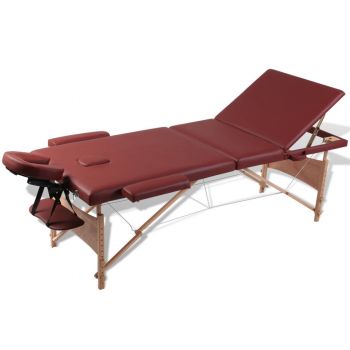 Masă de masaj pliabilă 3 părți cu cadru din lemn Roșu