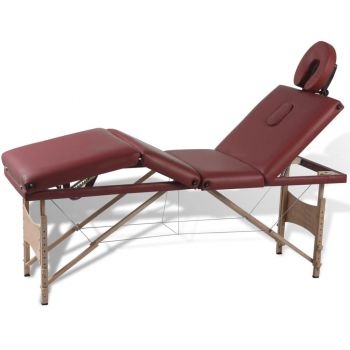 Masă de masaj roșie cu 4 zone și cadru din lemn