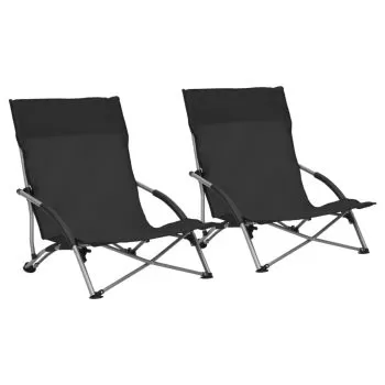 Set 2 bucati scaune de plaja pliante, negru