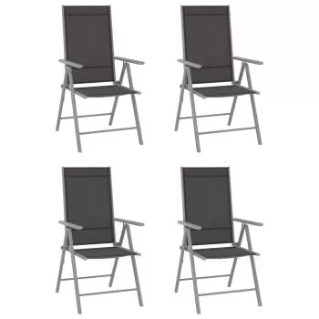 Set 4 bucati scaune de gradina pliante, negru si argintiu