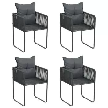 Set 4 bucati scaune de exterior cu perne, negru