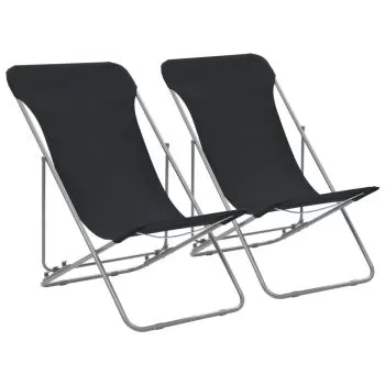 Set 2 bucati scaune de plaja pliabile, negru