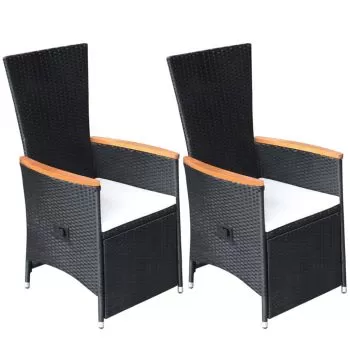 Set 2 bucati scaune de gradina rabatabile cu perne, negru