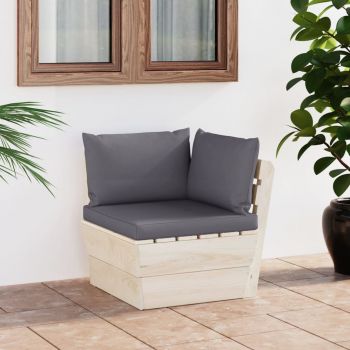 Canapea de grădină din paleți, colțar, cu perne, lemn molid