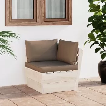 Canapea coltar de gradina din paleti cu perne lemn molid tratat, gri taupe
