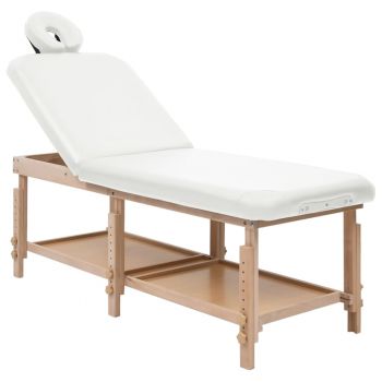 Masă de masaj cu 2 zone, alb, piele ecologică