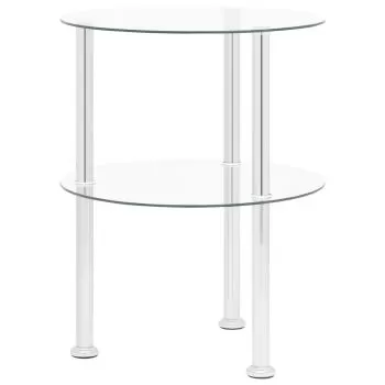  Masă laterală 2 niveluri, transparent, 38 cm, sticlă securizată