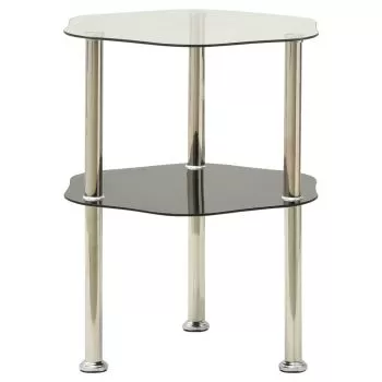  Masă laterală 2 niveluri transparent/negru 38x38x50 cm sticlă