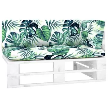 Canapea coltar de gradina din paleti, model alb si frunze