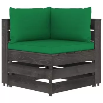 Canapea de colt modulara cu perne, verde si gri