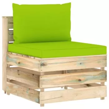 Canapea de mijloc modulara cu perne, verde strălucitor si maro