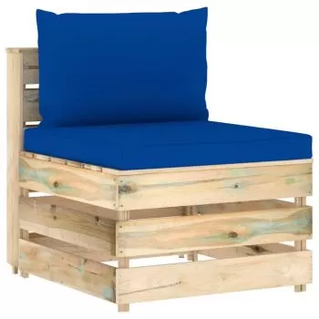 Canapea de mijloc modulara cu perne, albastru si maro