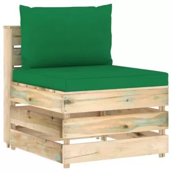 Canapea de mijloc modulara cu perne, verde si maro