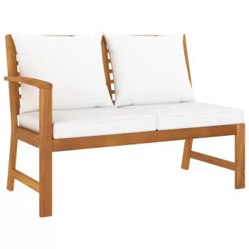 Bancă de grădină, perne crem, 114,5 cm lemn masiv de acacia