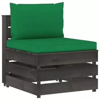 Canapea de mijloc modulara cu perne, verde si gri