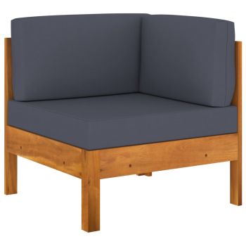 Canapea de colț cu pernă gri închis, lemn masiv acacia