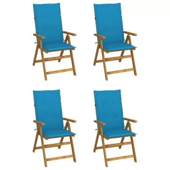 Set 4 bucati scaune gradina rabatabile cu perne, albastru
