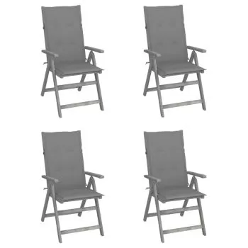 Set 4 bucati scaune gradina rabatabile cu perne, gri