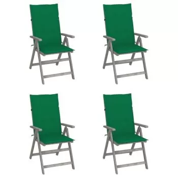 Set 4 bucati scaune gradina rabatabile cu perne, verde