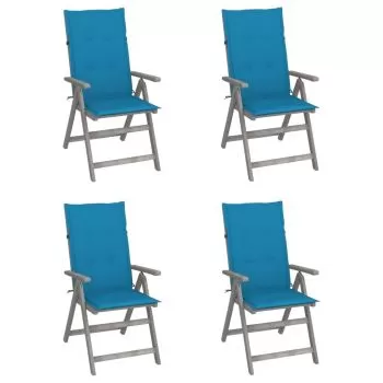 Set 4 bucati scaune gradina rabatabile cu perne, albastru