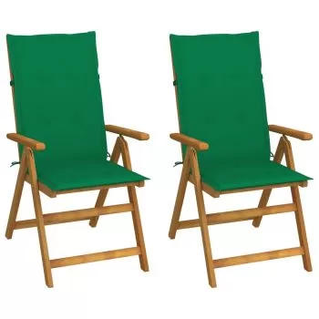 Set 2 bucati scaune gradina rabatabile cu perne, verde