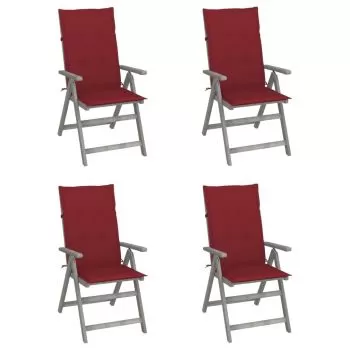 Set 4 bucati scaune gradina rabatabile cu perne, bordo