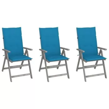 Set 3 bucati scaune gradina rabatabile, albastru