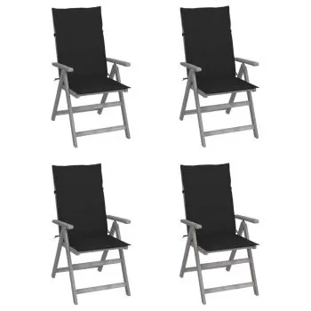 Set 4 bucati scaune gradina rabatabile cu perne, negru