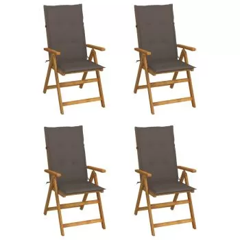 Set 4 bucati scaune gradina rabatabile cu perne, gri taupe