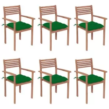 Set 6 bucati scaune gradina stivuibile cu perne, verde
