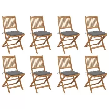 Set 8 bucati scaune pliabile de exterior cu perne, gri