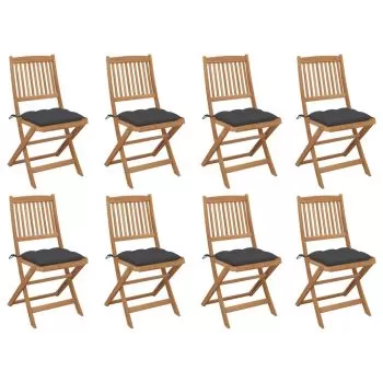 Set 8 bucati scaune pliabile de exterior cu perne, antracit
