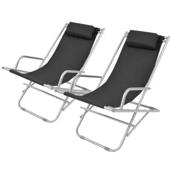 Set 2 bucati scaune de terasa rabatabile, negru, 69 x 61 x 94 cm