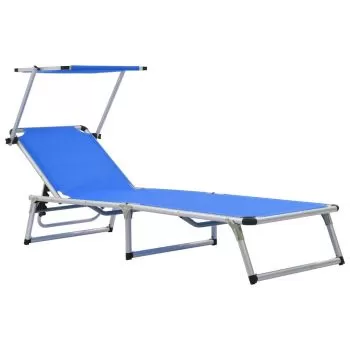  Șezlong plajă pliabil acoperiș albastru aluminiu & textilenă