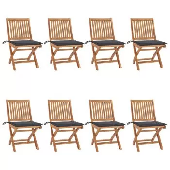 Set 8 bucati scaune pliabile de gradina cu perne, antracit