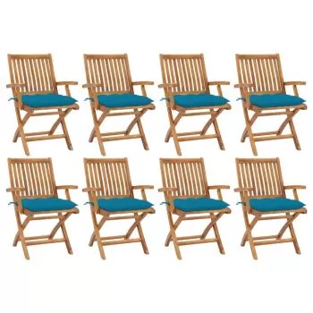 Set 8 bucati scaune pliabile de gradina cu perne, albastru deschis