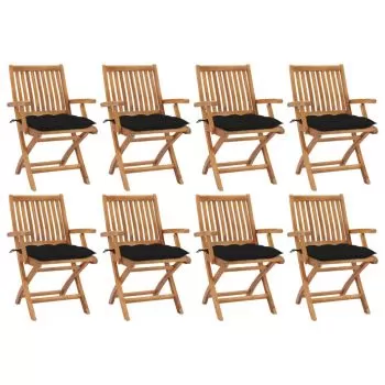 Set 8 bucati scaune pliabile de gradina cu perne, gri taupe