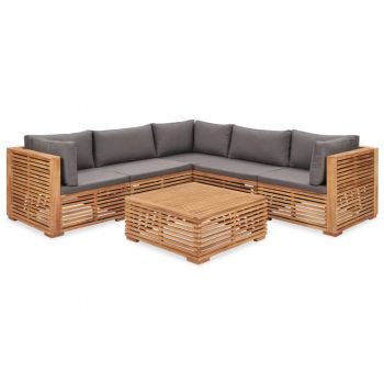 Set mobilier de grădină cu perne, 6 piese, lemn masiv de tec