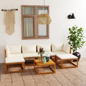  Set mobilier de grădină cu perne crem, 7 piese, lemn de acacia