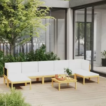  Set mobilier grădină cu perne, 8 piese, crem, lemn masiv acacia
