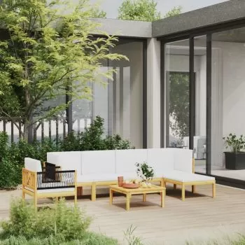  Set mobilier grădină cu perne crem, 7 piese, lemn masiv acacia