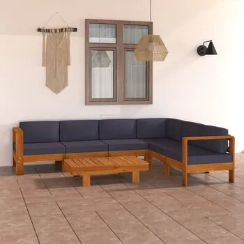  Set mobilier grădină perne gri închis, 7 piese, lemn acacia