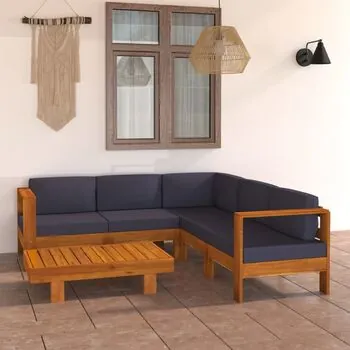 Set mobilier grădină perne, gri închis, 6 piese, lemn acacia
