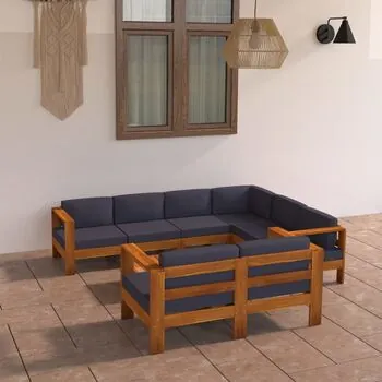  Set mobilier grădină perne gri închis, 8 piese, lemn acacia