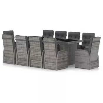 Set mobilier de exterior cu perne, 11 piese, gri si negru