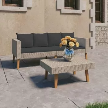  Set mobilier de grădină cu perne, 2 piese, bej, poliratan