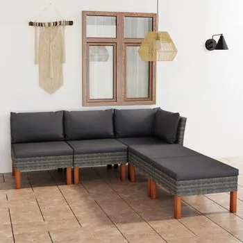  Set mobilier de grădină cu perne, 5 piese, gri, poliratan