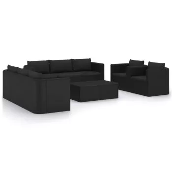 Set mobilier de gradina cu perne, 10 piese, negru
